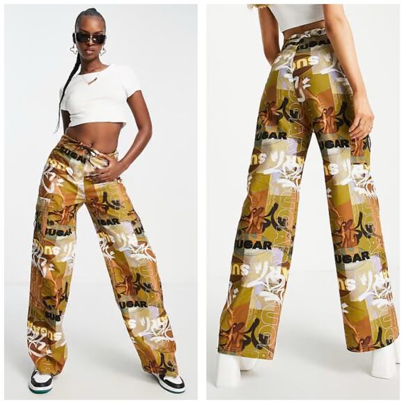 Asyou Pants - AsYou Y2K Vintage Printed Graphic Wide Leg Pants Size 2 Streetwear Indie